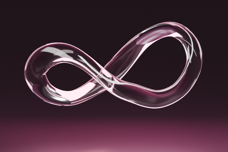 Rose glass and tapered chrome forming an infinity loop